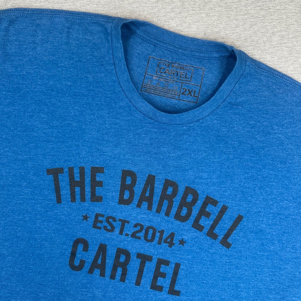 The Barbell Cartel Shirt Mens 2XL Blue Heather Graphic Gym Fitness Logo Tee
